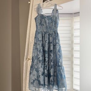 Lulus Proof of Perfection Blue Floral Tiered Tie-Strap Midi Dress